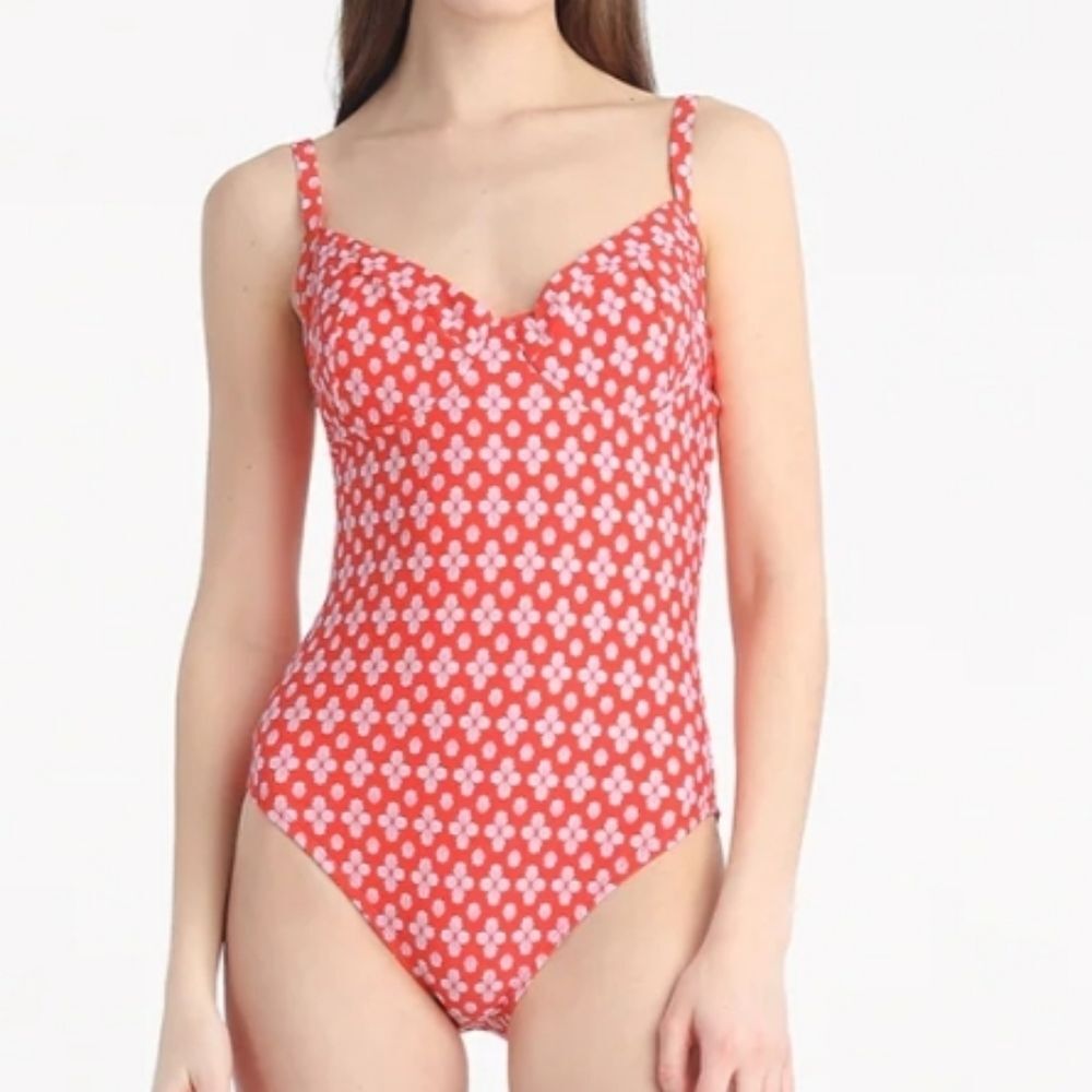 Draper James coral geometric shell print padded underwire one piece swimsuit XXL